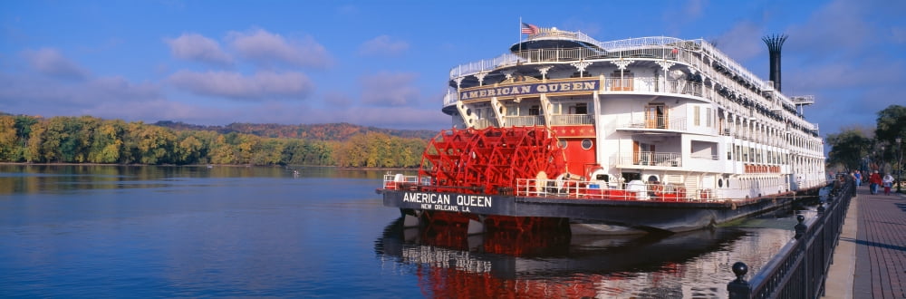 American Queen paddlewheel ship on Mississippi River Wisconsin Canvas Art - Panoramic Images (27 x 9)