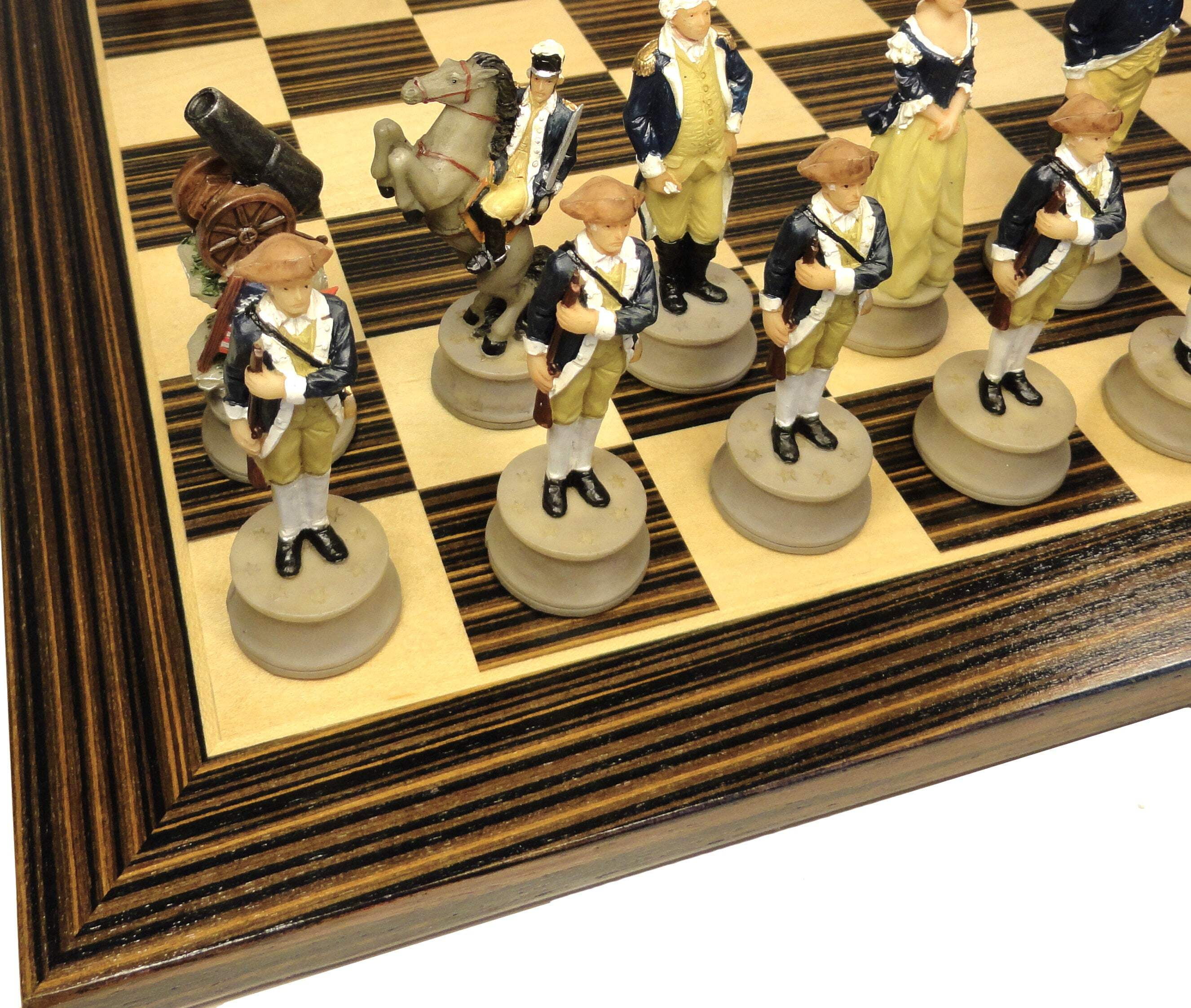 American REVOLUTION Chess Set W 14" Ebony Black  Maple Wood Board Independence
