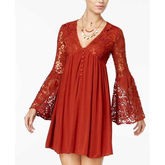 American Rag Bell Sleeve Babydoll Dress Burnt Henna S