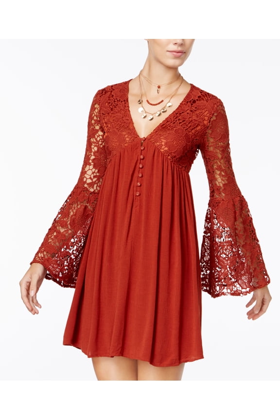 Bell Sleeve Babydoll Dress Burnt Henna S