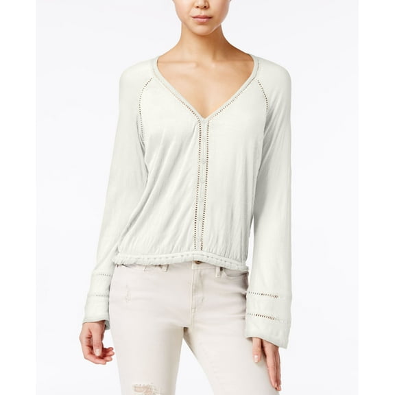 American Rag Bell Sleeve Crochet Trim Peasant Top Egret 2XL