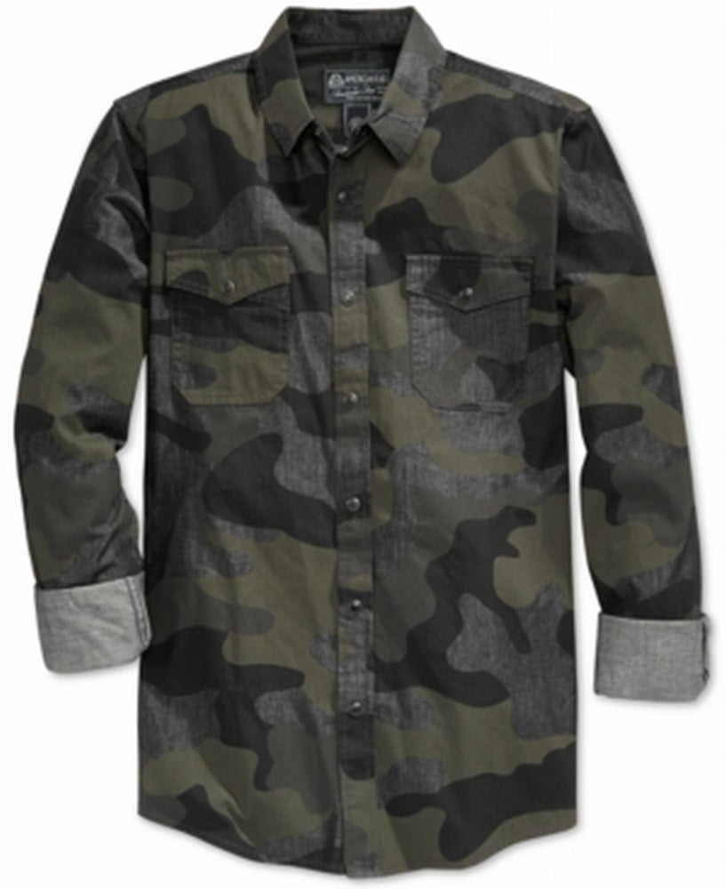 American Rag CIE NEW Gray Mens Size Medium M Button Down Camo