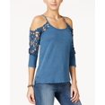 thumbnail image 1 of American Rag Crochet Trim Cold Shoulder Top Blue XS, 1 of 1