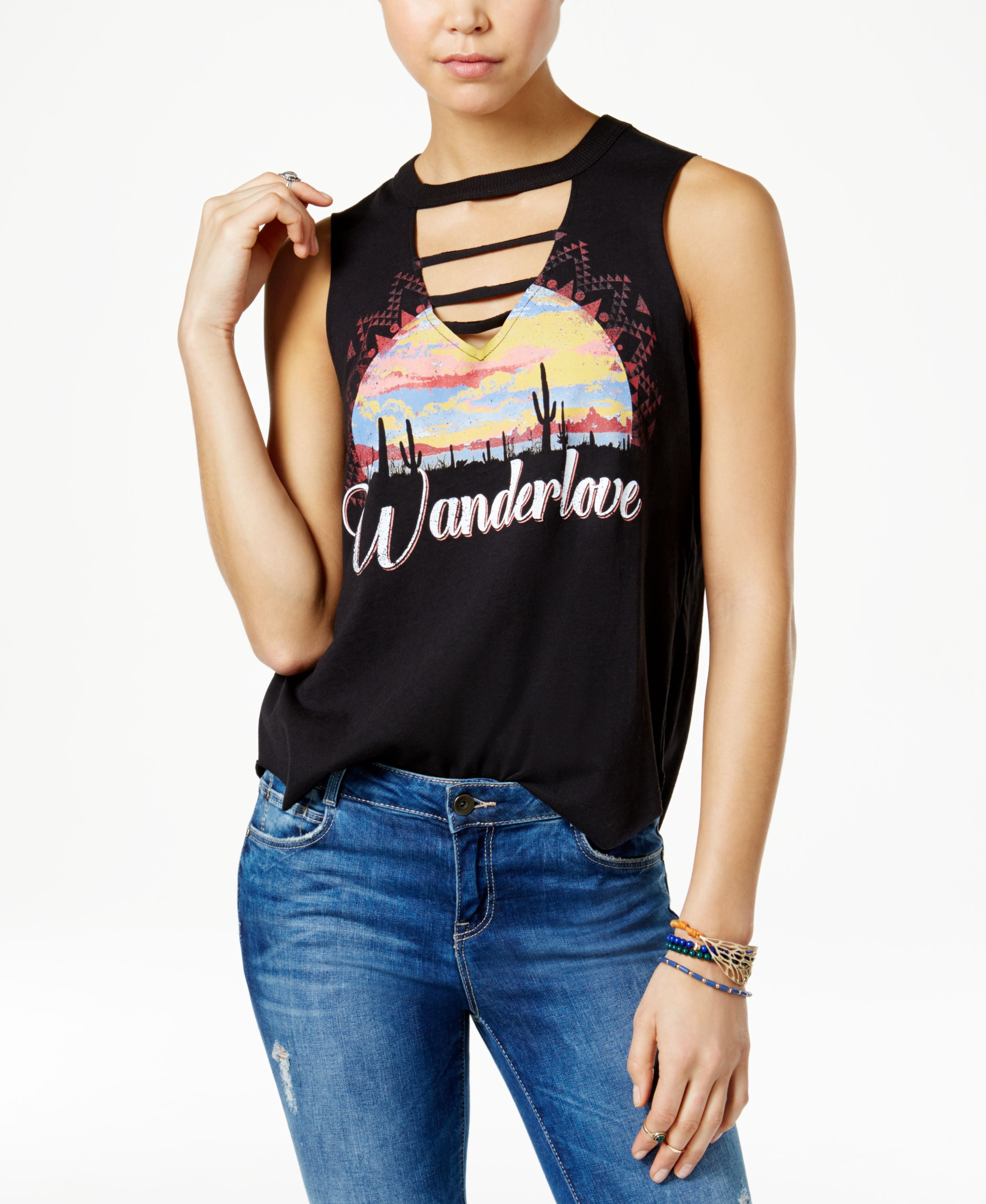 American Rag Graphic Cutout Top Classic Black S - Walmart.com