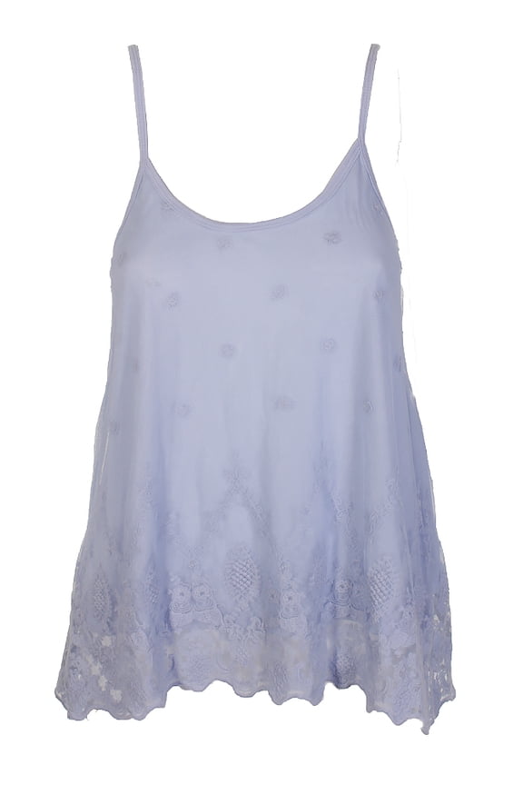 Junior Croquis Blue Spaghetti Strap Embroidered Mesh Camisole M