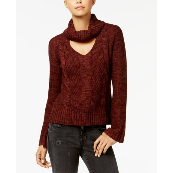 American Rag Juniors Bell Sleeve Cable Knit Turtleneck Sweater Wine M