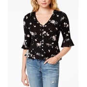 American Rag Juniors Bell Sleeve Peplum Top Black Combo 2XS