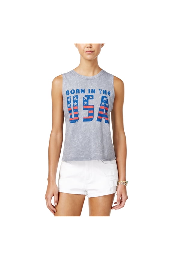 Juniors Born In The Usa Flag Graphic High Low Tank Top Light Heather M