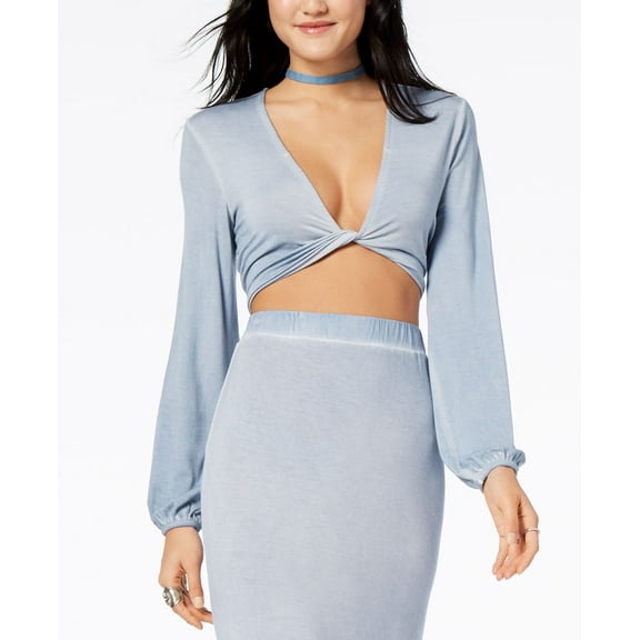 American Rag Juniors Bubble Sleeve Crop Top Blue XS