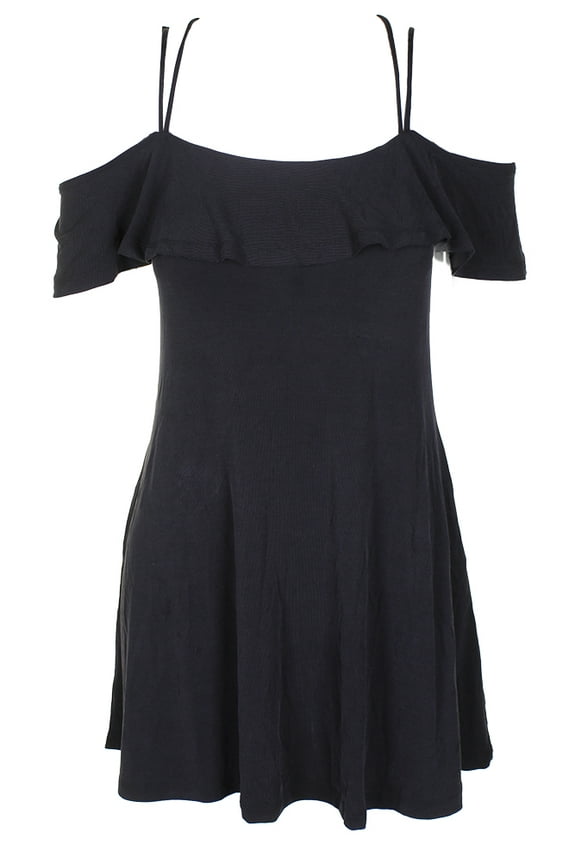 Juniors Ruffled Cold Shoulder Dress Black XS