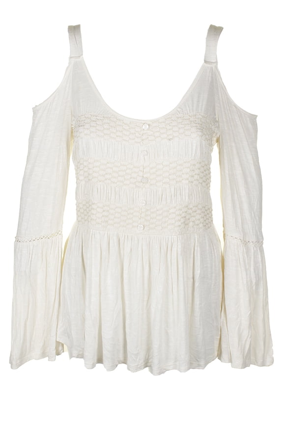 Juniors Cold Shoulder Bell Sleeve Top Cream M