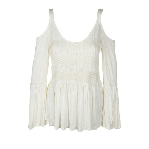 American Rag Juniors Cold Shoulder Bell Sleeve Top Cream M