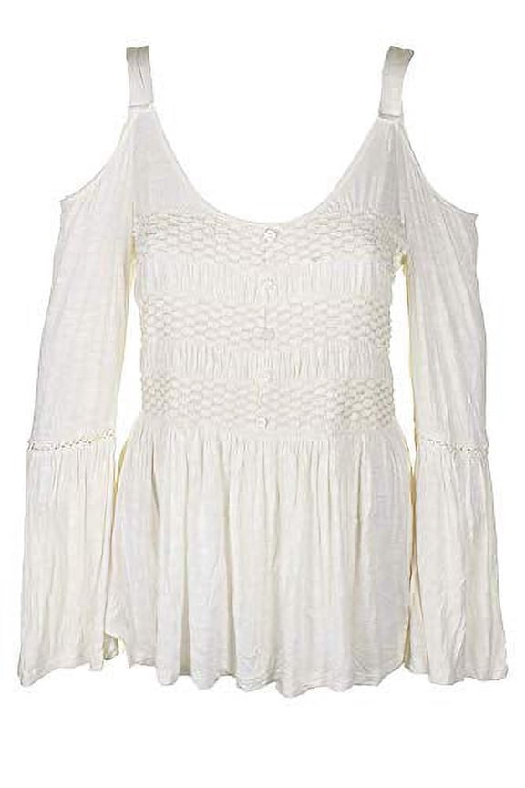 Juniors Cold Shoulder Bell Sleeve Top Cream XL