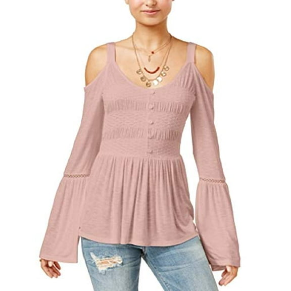 Juniors' Cold-Shoulder Bell-Sleeve Top Peach L