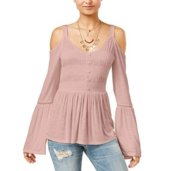 Juniors' Cold-Shoulder Bell-Sleeve Top Peach L