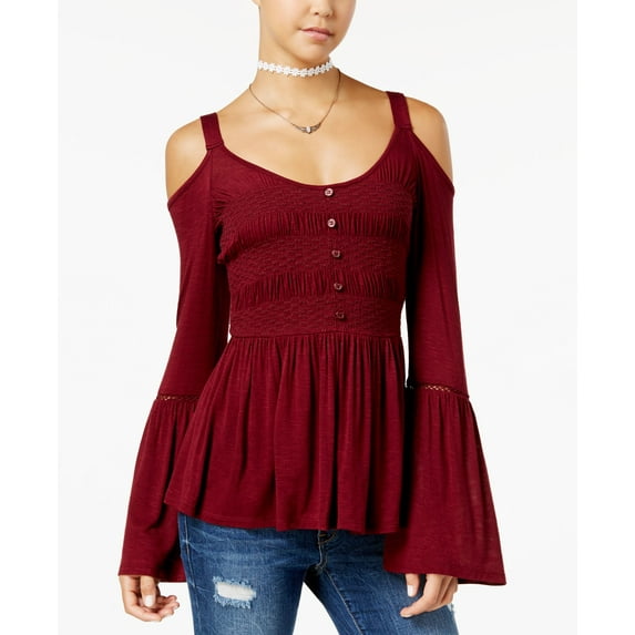 American Rag Juniors Cold Shoulder Bell Sleeve Top Tile Red M