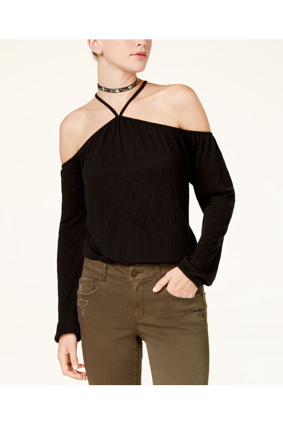 Juniors Cold Shoulder Crop Top Black XS