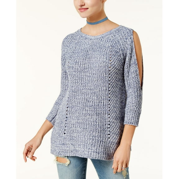 American Rag Juniors Cold Shoulder Open Back Sweater Denim Combo XL