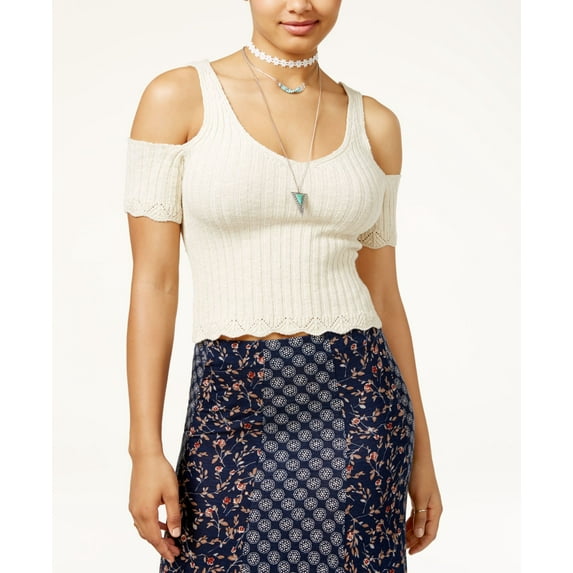 American Rag Juniors Cotton Cold Shoulder Sweater Top Oatmeal 2XL