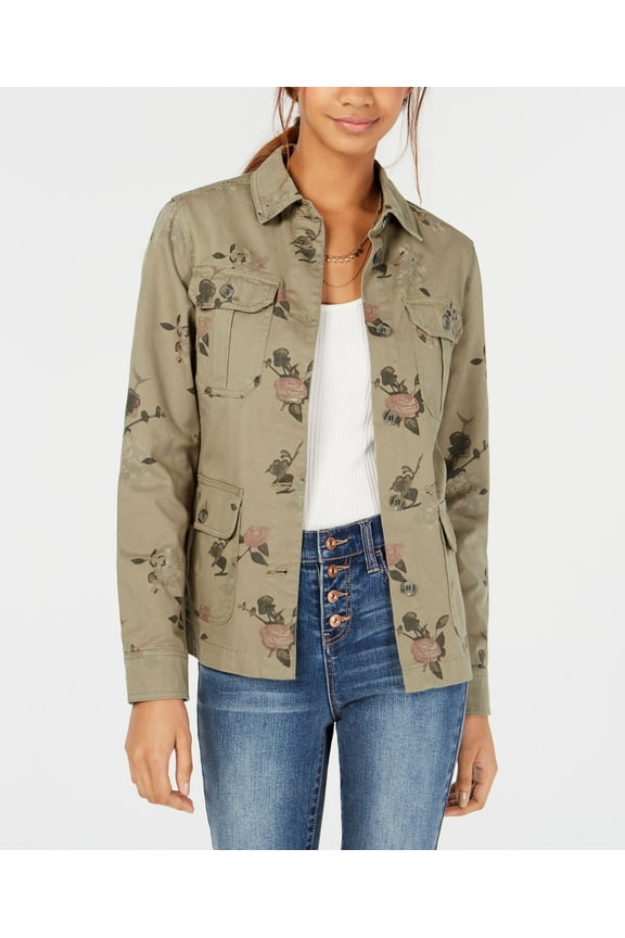 Juniors Cotton Floral Camo Trucker Jacket Dusty Olive Combo XS