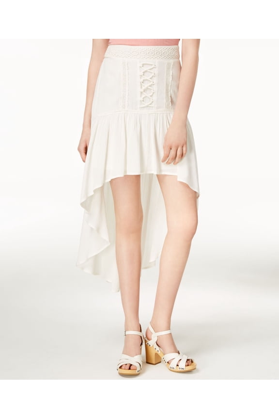 Juniors Crochet Trimmed High Low Skirt Egret L