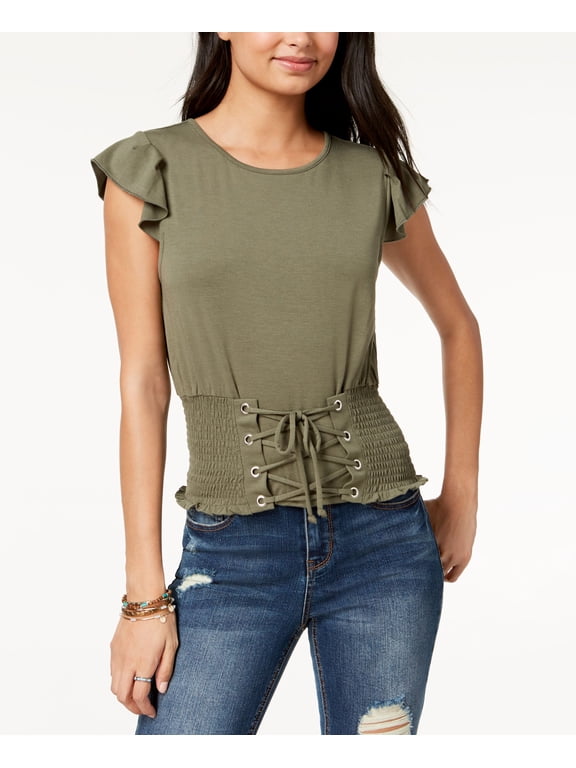 Juniors Cropped Corset Top Dusty Olive XS