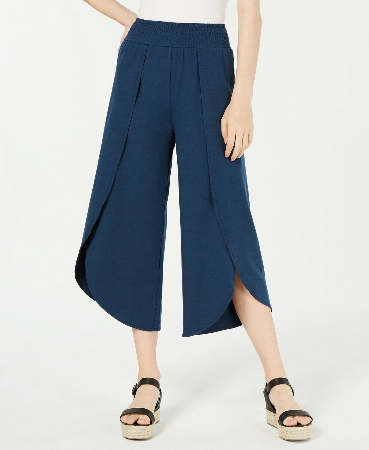 American Rag Juniors Cropped Knit Wrap Pants Smocked Elastic Waistband Blue X small Walmart