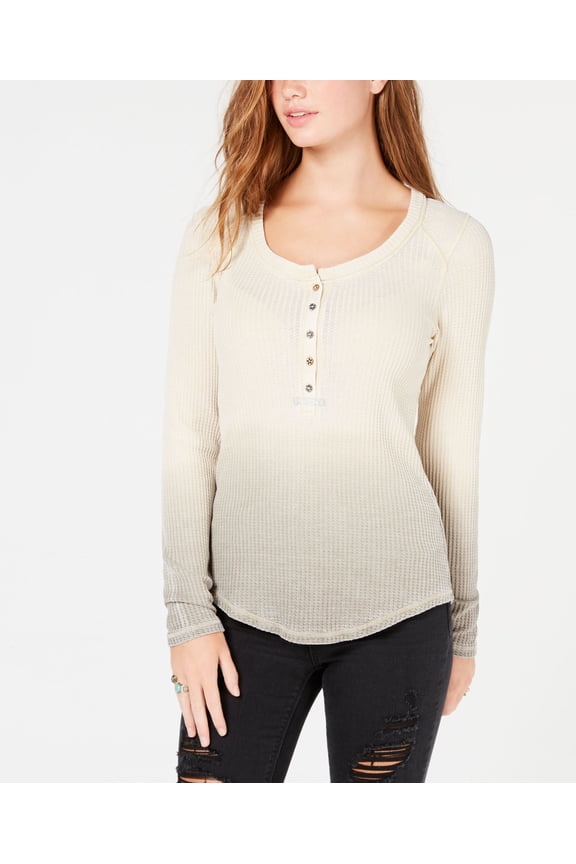 Juniors' Dip-Dyed Henley Top (Oatmeal, XS)