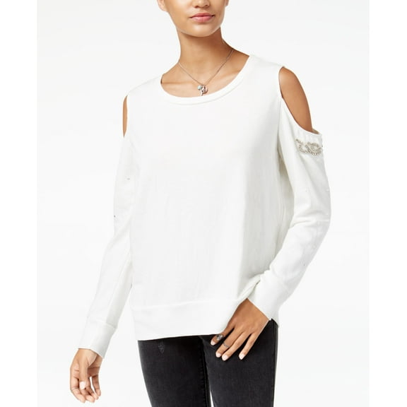 American Rag Juniors Embellished Cold Shoulder Sweatshirt Cream M