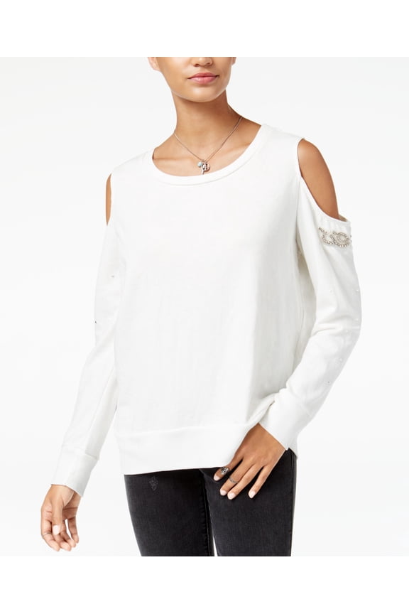 Juniors Embellished Cold Shoulder Sweatshirt Cream XL