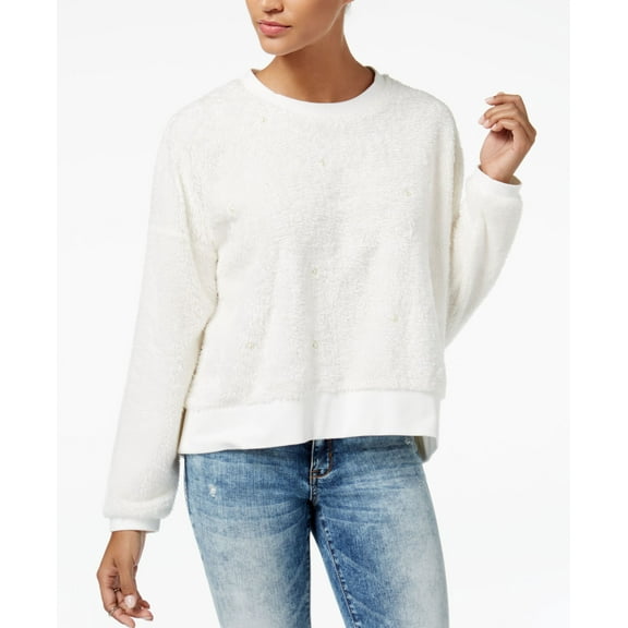 American Rag Juniors Embellished Faux Fur Sweatshirt Cream M