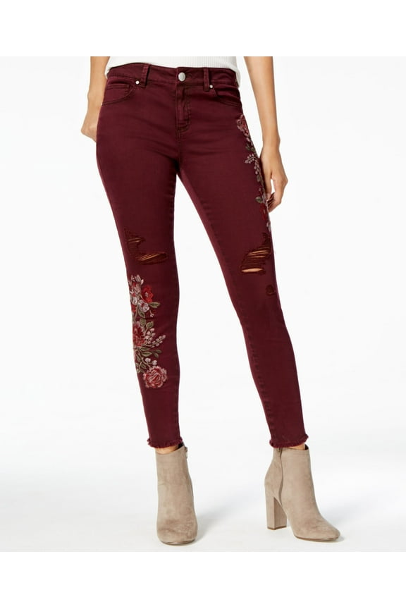 Juniors Floral Embroidered Skinny Jeans Red 15