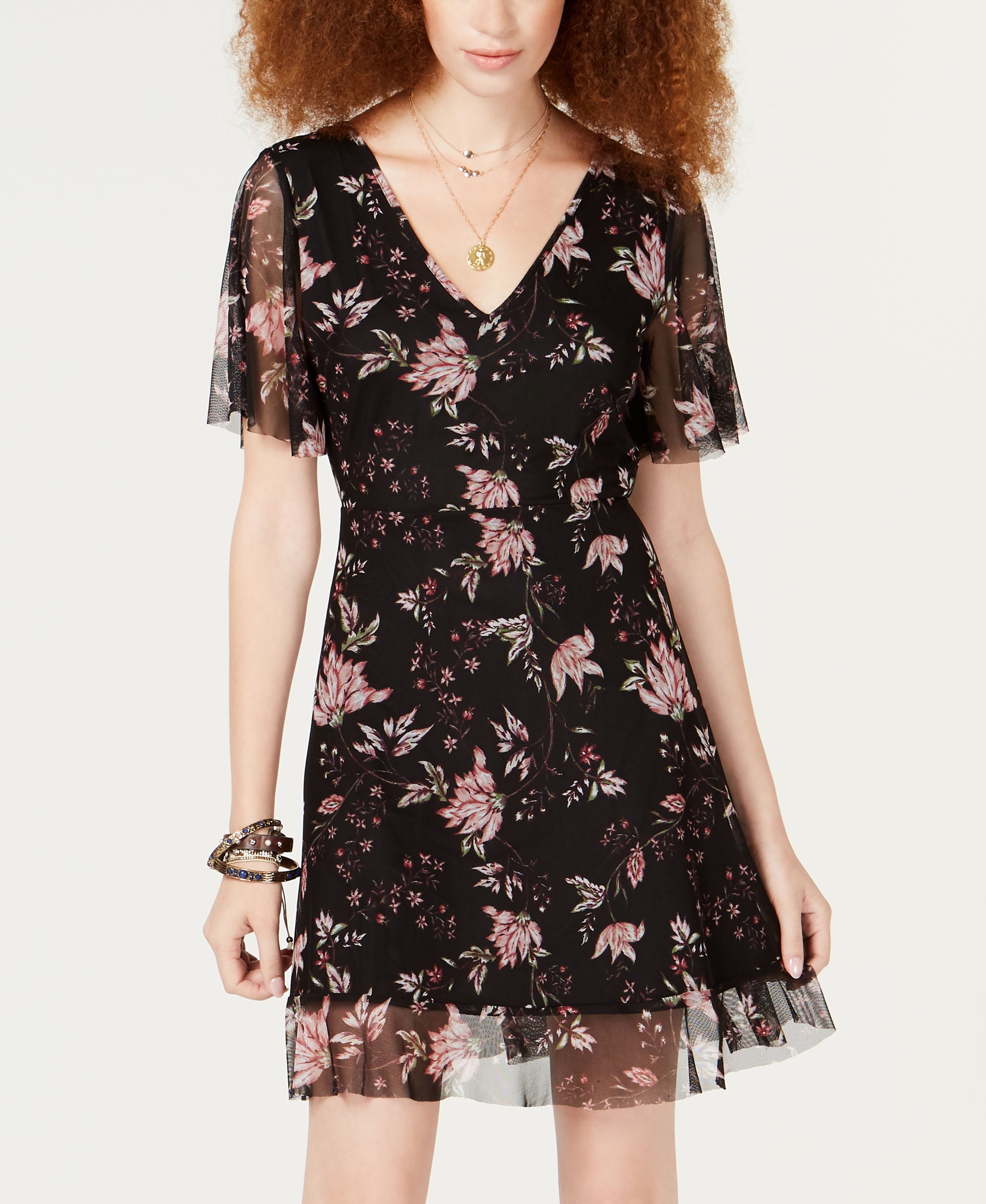 American Rag Juniors Floral Print Tie Back Dress Evening Sand S -  Walmart.com
