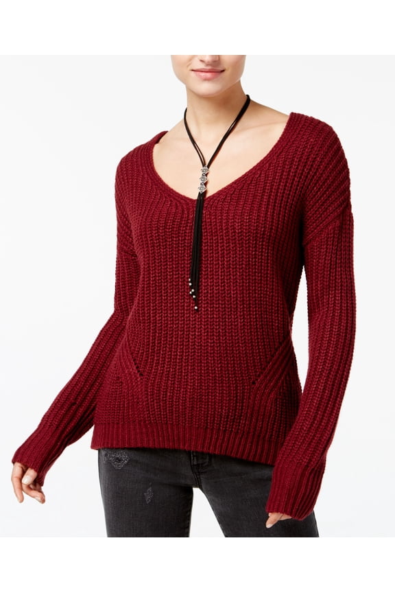 Juniors Lace Up Back Sweater Wine XS