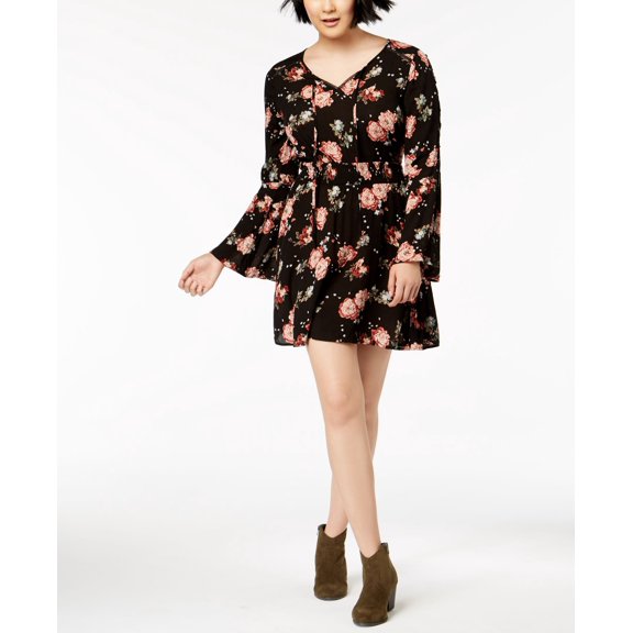 American Rag Juniors' Lace-Up Bell-Sleeve Dress (Black Combo, XL)