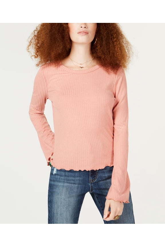 Juniors Lace Up Ribbed Top Cameo Brown XS