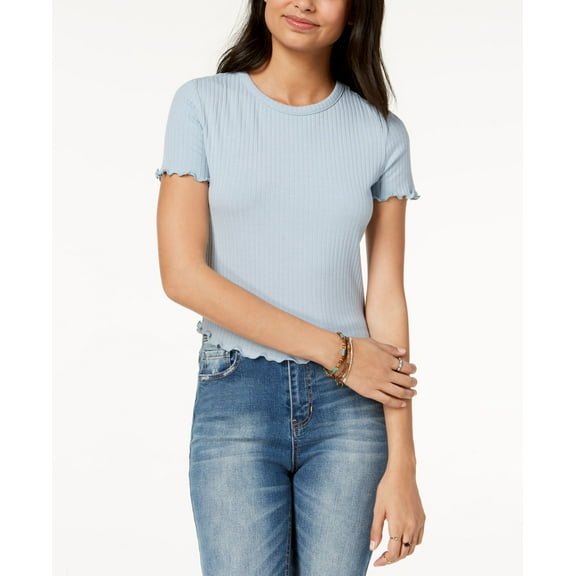 American Rag Juniors Lettuce Edge Lace Up Crop Top Blue XL