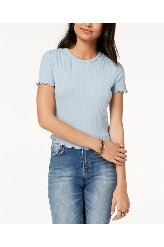 Juniors Lettuce Edge Lace Up Crop Top Blue XL