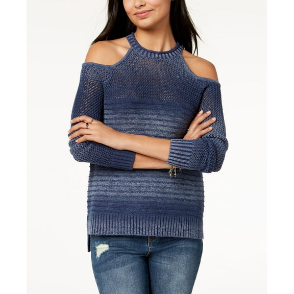 American Rag Juniors Mixed Knit Cold Shoulder Sweater Blue L