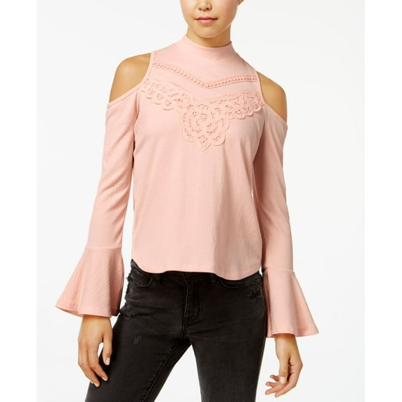 American Rag Juniors' Mock-Neck Cold-Shoulder Crepe Top (Pink, XS)