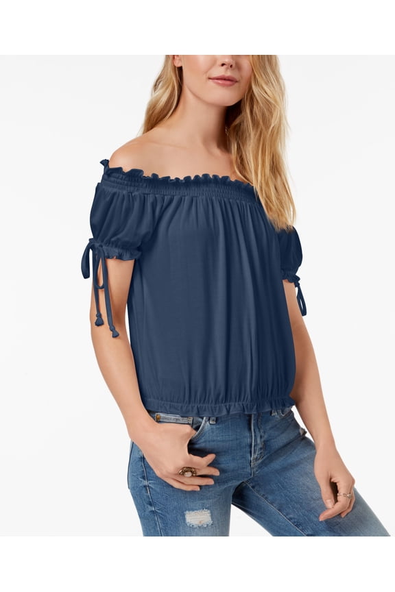 Juniors Off The Shoulder Top Indigo Dye XS