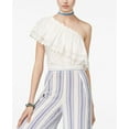 thumbnail image 1 of American Rag Juniors' One-Shoulder Crochet Ruffle Crop Top One White X-Large Womens, 1 of 1