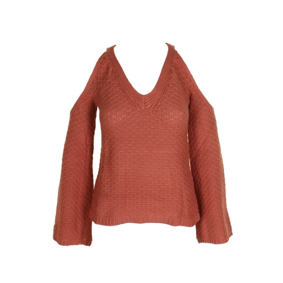 American Rag Juniors Orange Clay Bell-Sleeve Cold-Shoulder V-Neck Sweater L