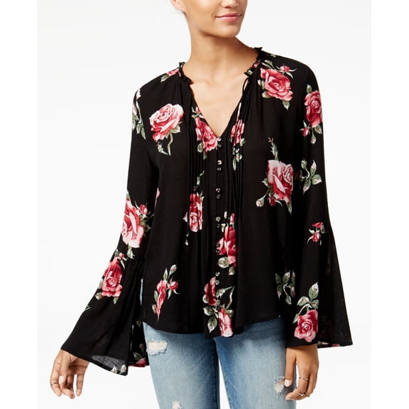 American Rag Juniors Pintucked Peasant Top Black Combo S