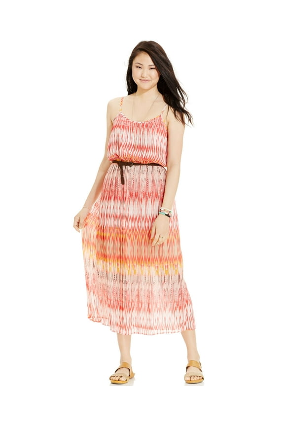 Juniors Pleated Print Maxi Dress Tribal Ikat S