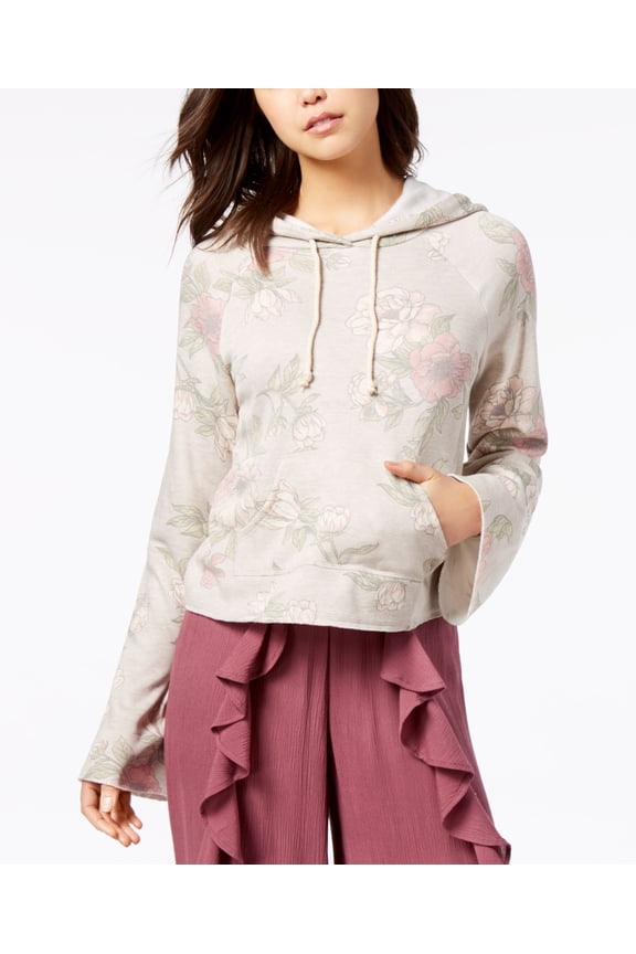 Juniors' Printed Bell-Sleeve Hoodie (Floral Print, XXS)