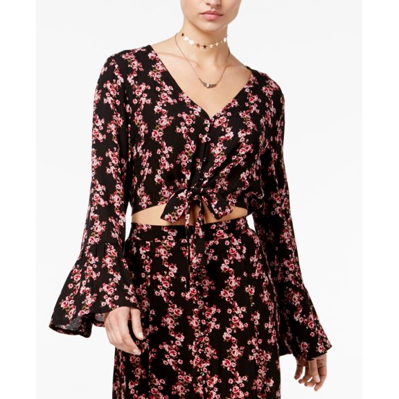 American Rag Juniors Printed Bell Sleeve Top Black XL