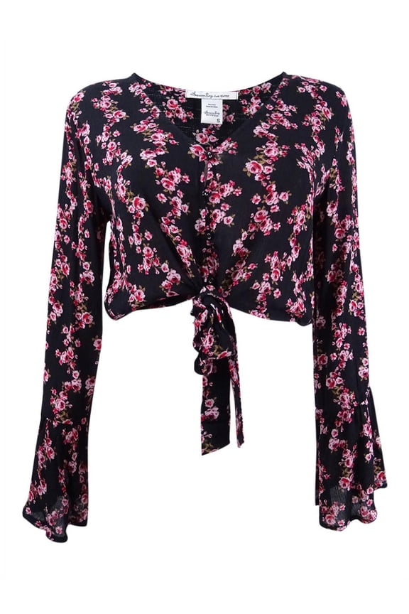 Juniors Printed Bell Sleeve Top Black Combo S