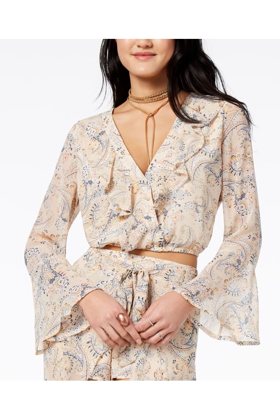 Juniors Printed Crop Top Cream M