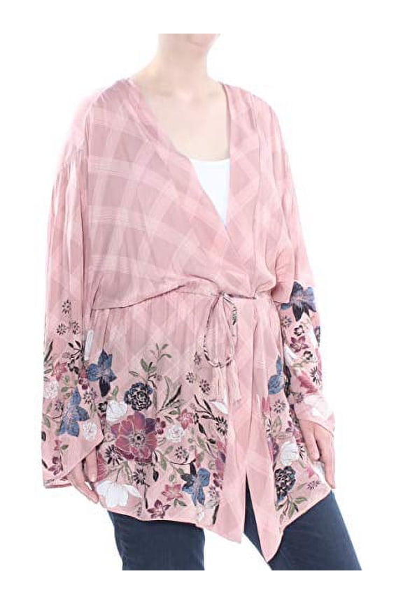 Juniors' Printed Drawstring Kimono (Soft Mauve Combo, S)